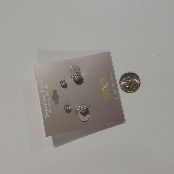 MIXIT Set of 2 Silver-tone Sparkling Crystal Stud Earrings - Women's Jewelry - Picture 4 of 8